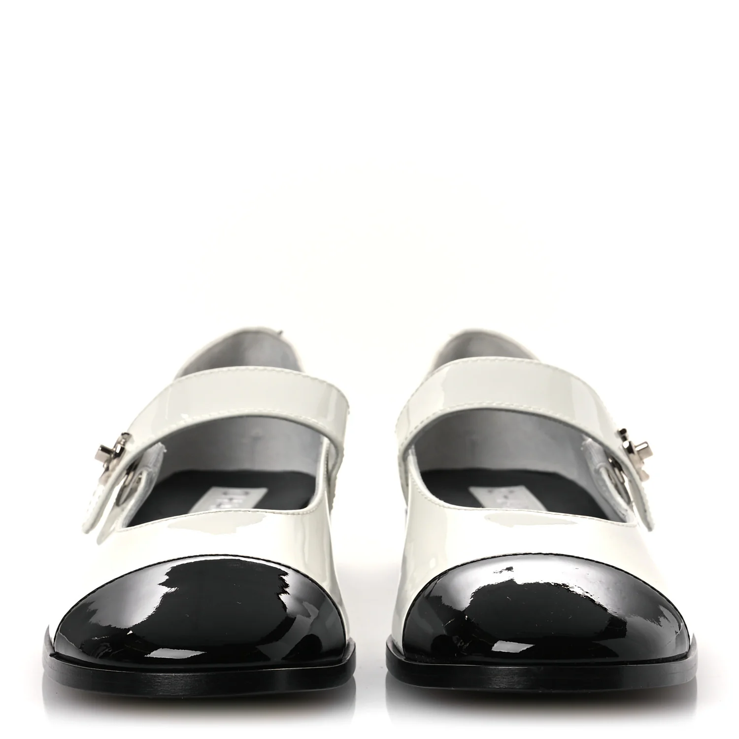 Patent Calfskin Mary Janes Flats 39 White Black - Top Club