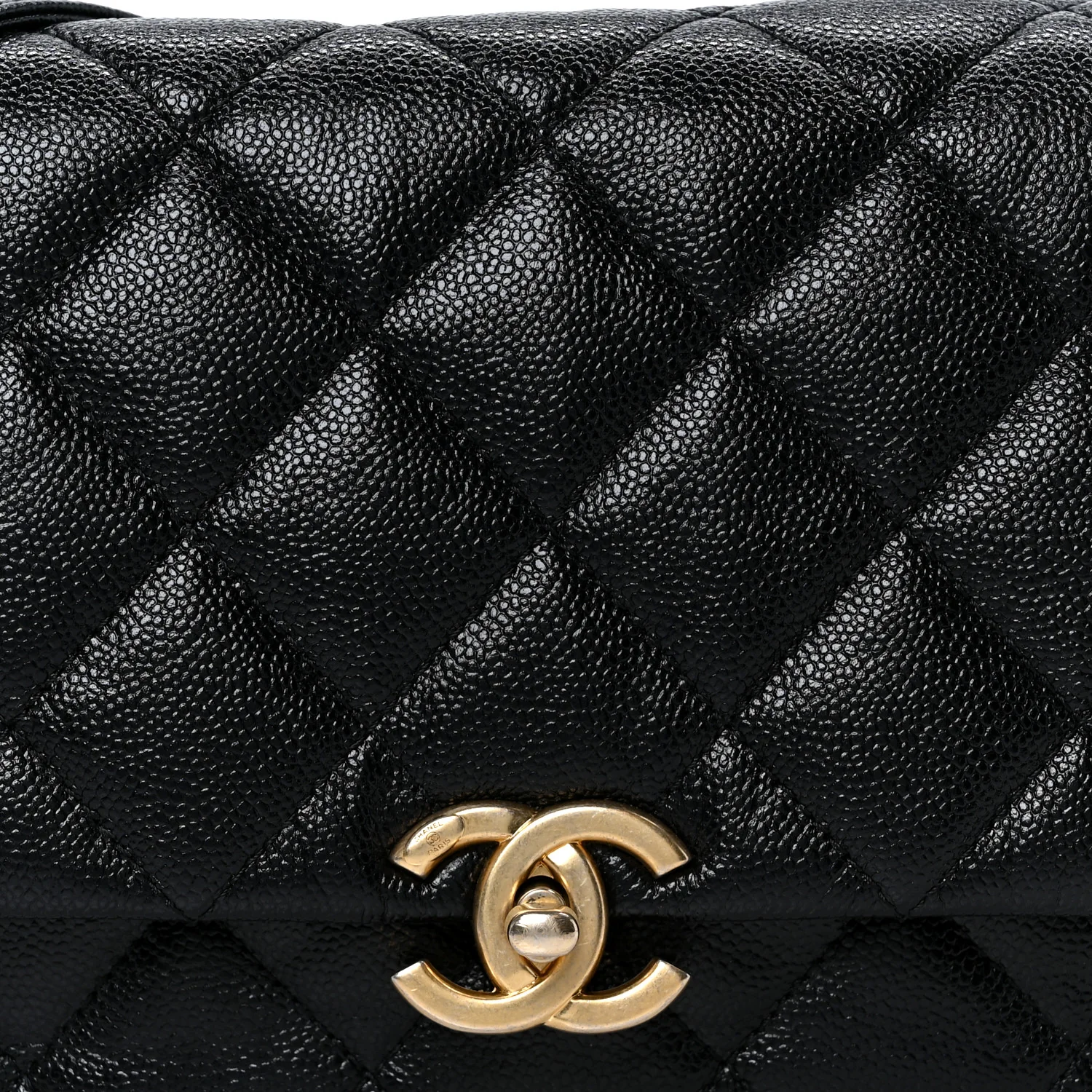 Shiny Caviar Quilted Large Chain Melody Flap Black - Top Club