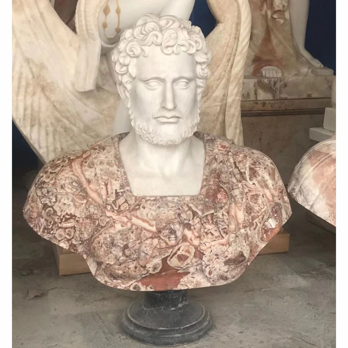 Luxury antique style marble bust Roman white / red / beige / black H. 80 cm