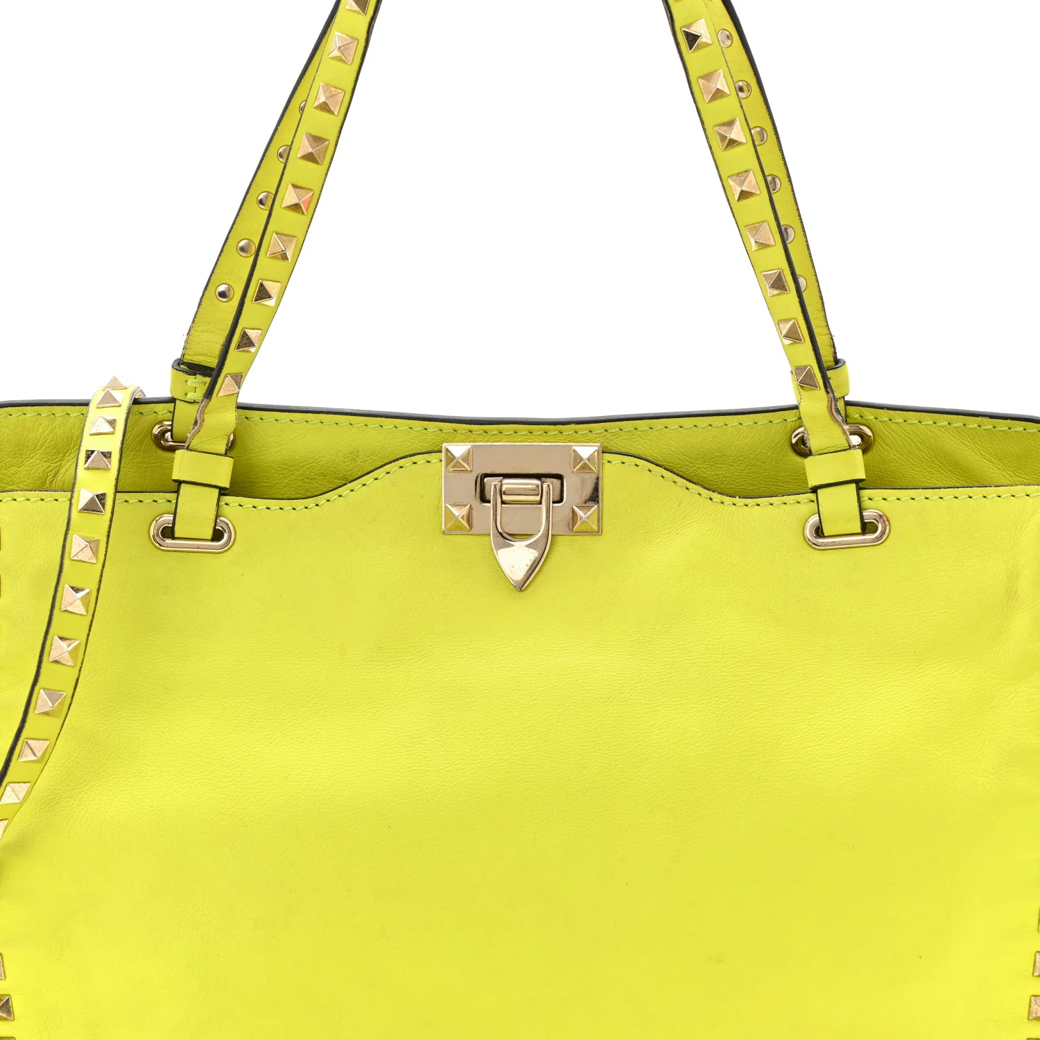 Vitello Medium Rockstud Tote Yellow Fluo - Top Club