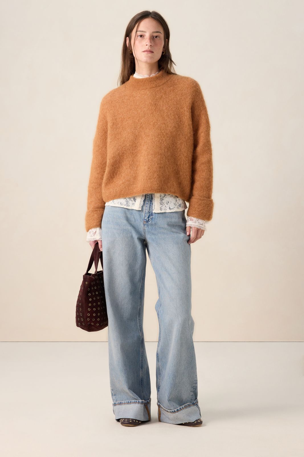 Lichtbruine trui met turtleneck