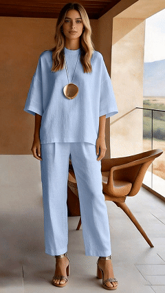 Plus Size Friendly Women's Round Neck Solid Color Casual Seven Sleeve Set - Nordfashionstorm - Women's Clothing, Fashion for You - Nordfashionstorm.com