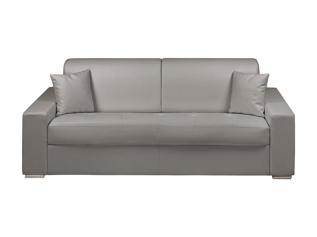 Sofá cama de 4 plazas tipo italiano de piel sintética EMIR - Gris - Somier de láminas de 160 cm - Colchón de 18 cm