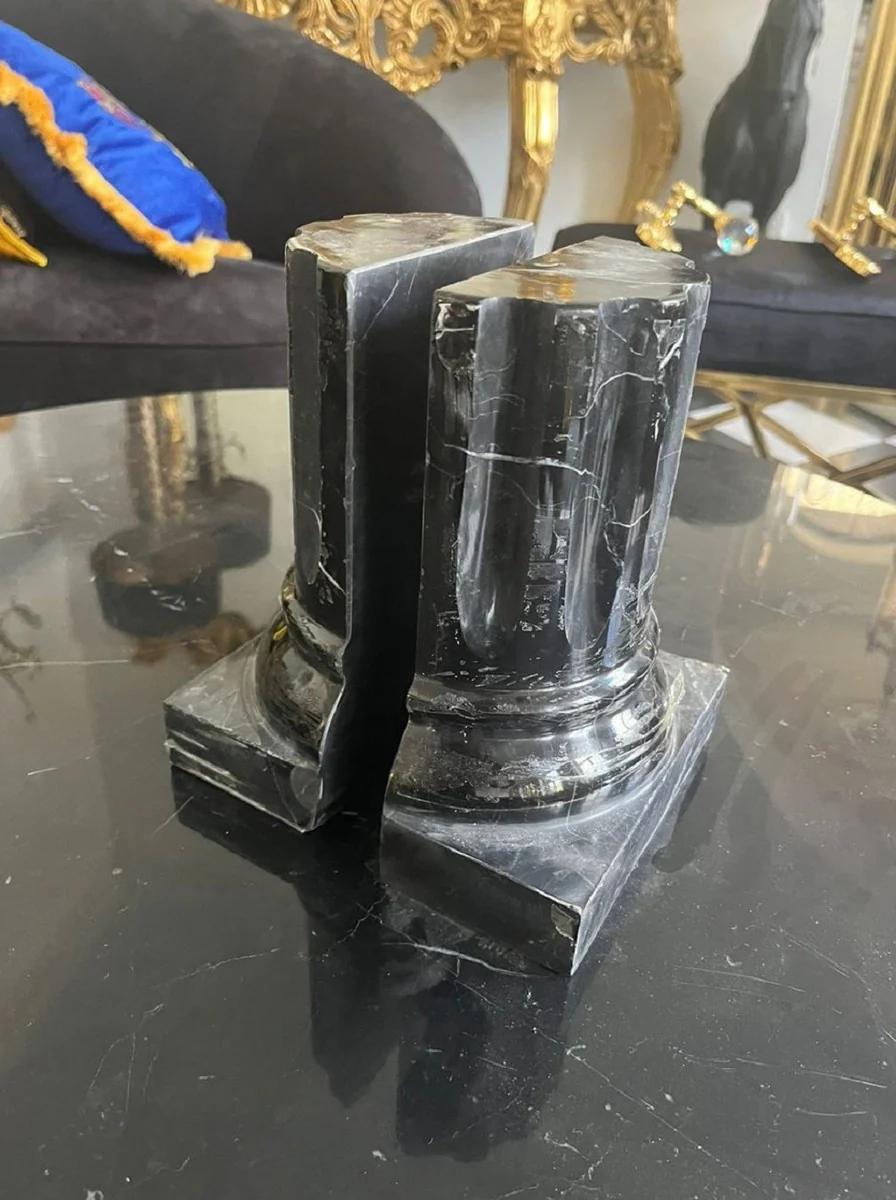 Luxury Marble Bookend Set Baroque Columns Black H. 21 cm