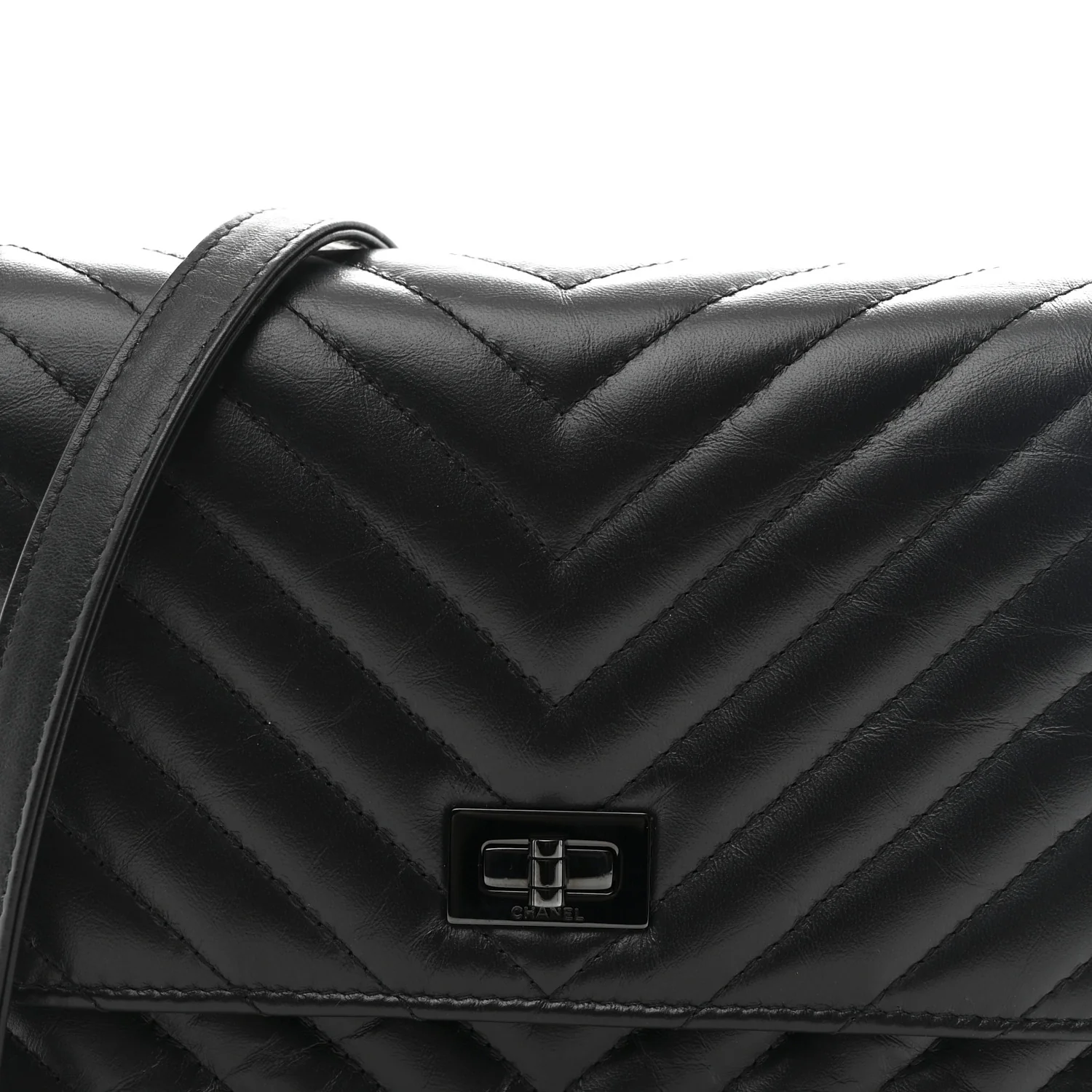 Aged Calfskin Chevron Quilted Reissue 2.55 Square Wallet On Chain WOC So Black - Top Club