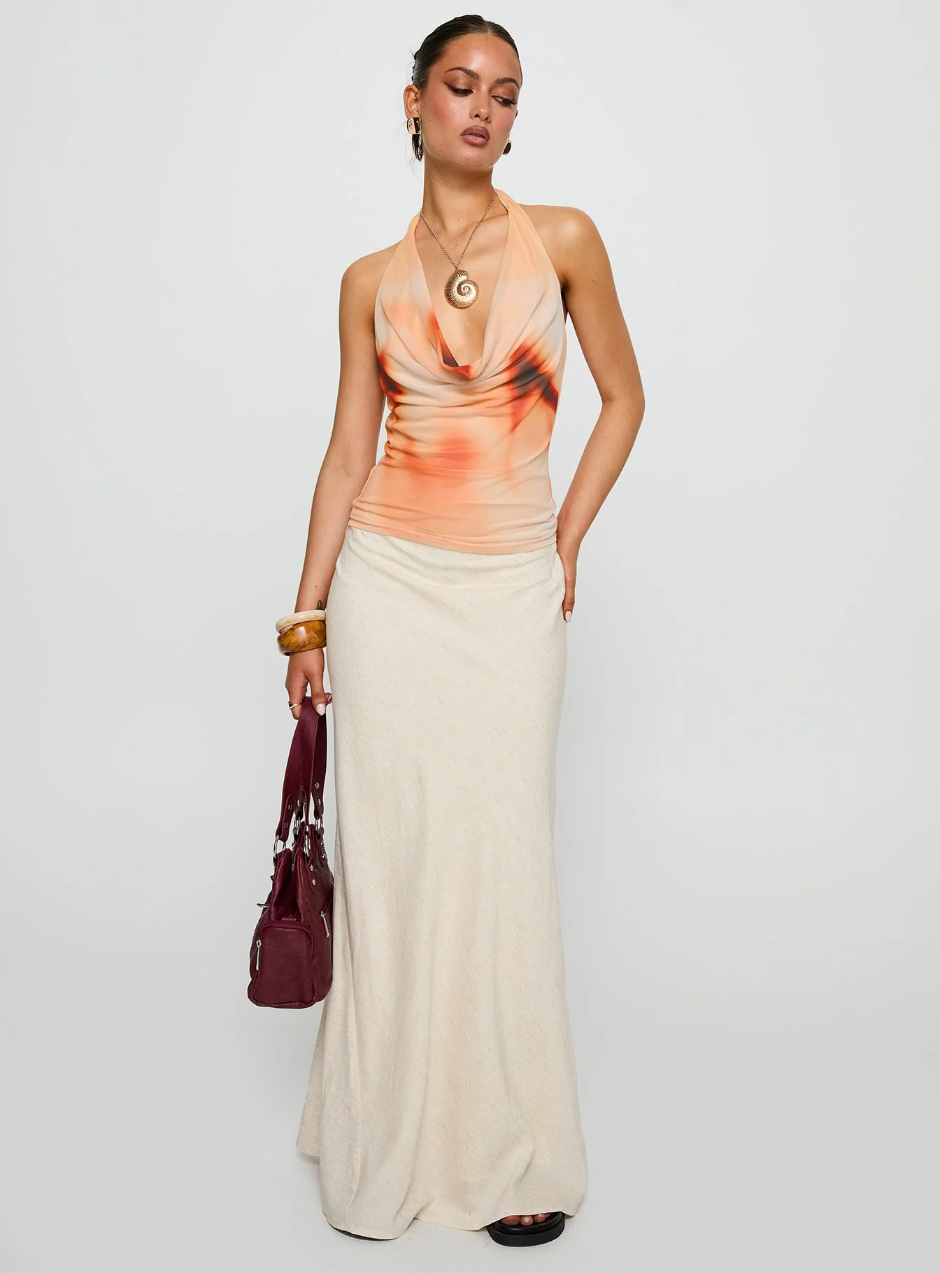 Do It Again Cowl Neck Top Orange Multi