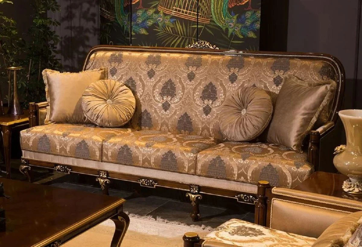 Luxury baroque living room set gray / brown / gold - 2 baroque sofas & 2 baroque armchairs & 1 baroque coffee table - living room furniture in baroque style - baroque furniture - baroque furnishings