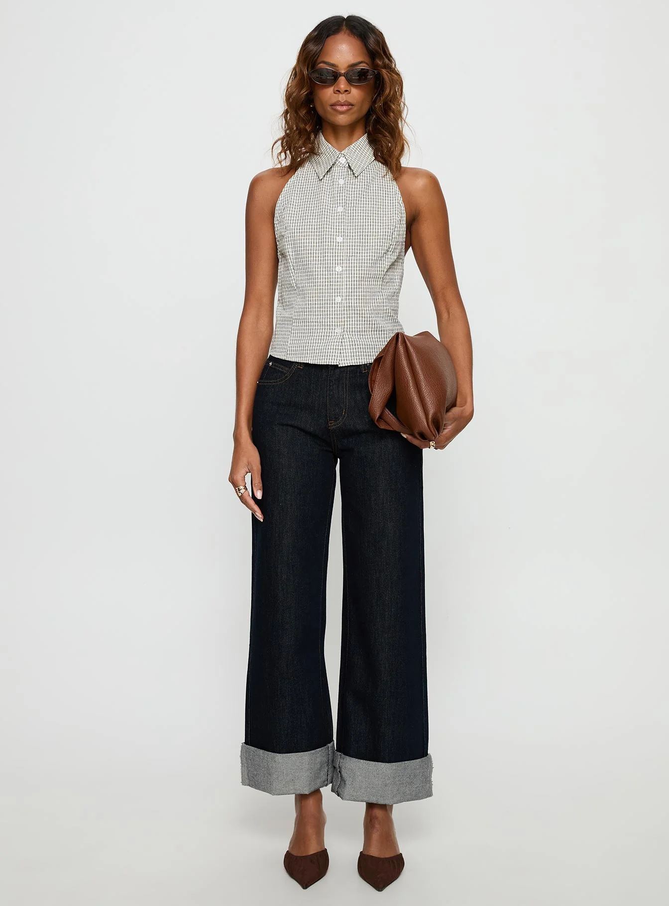 Different Dimensions Sleeveless Collared Top Check