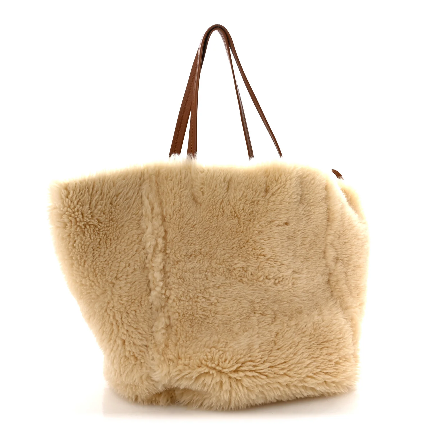 Metallic Lambskin Shearling Medium Phantom Cabas Reversible Tote Natural Silver - Top Club