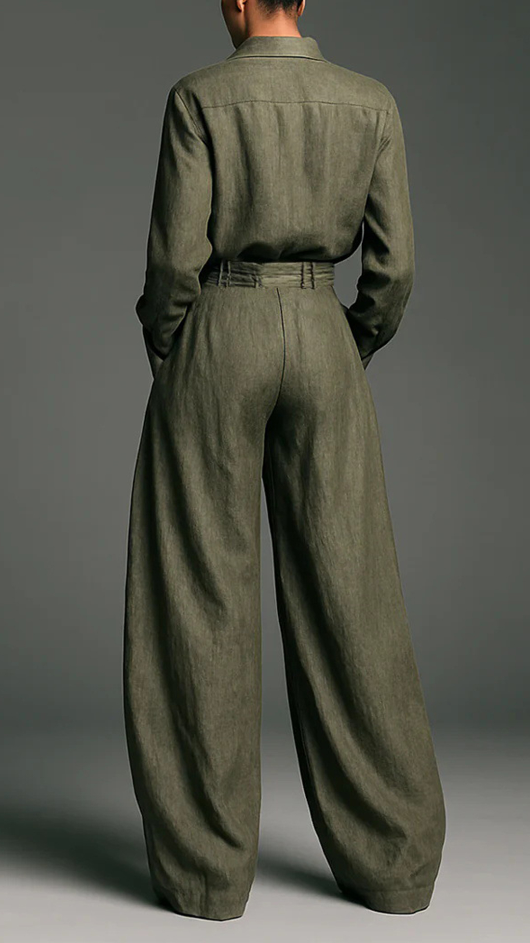 Women's Cotton-blend Lapel Long-sleeve Shirt & High-waist Wide-leg Pants Set - Nordfashionstorm - Women's Clothing, Fashion for You - Nordfashionstorm.com