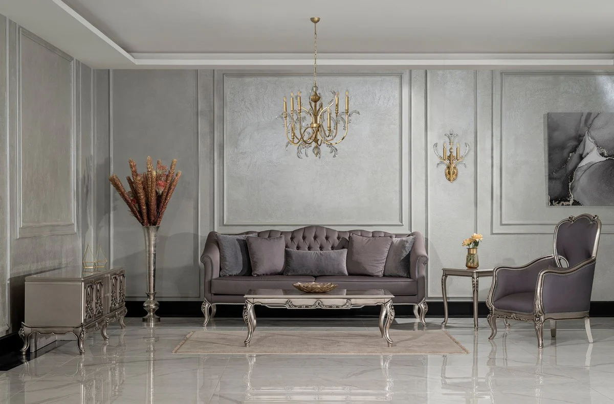 Luxury Baroque coffee table silver - Handcrafted solid wood living room table in Baroque style - Baroque furniture - Luxury furniture in Baroque style - Baroque furnishings - Noble & magnificent
