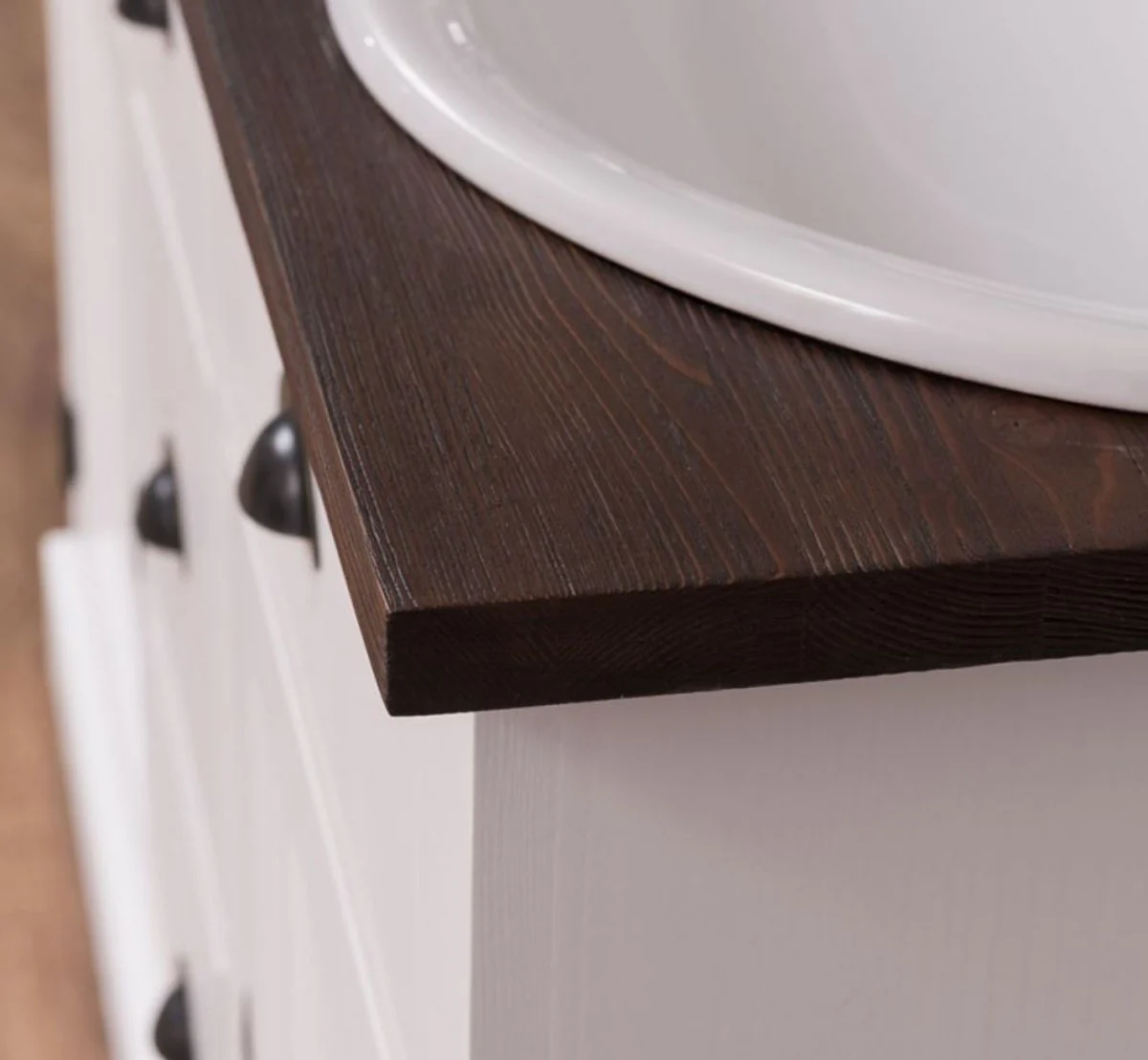Country house style double washbasin white / dark brown 147 x 51 x H. 110 cm - solid wood washbasin cabinet - bathroom furniture in country house style