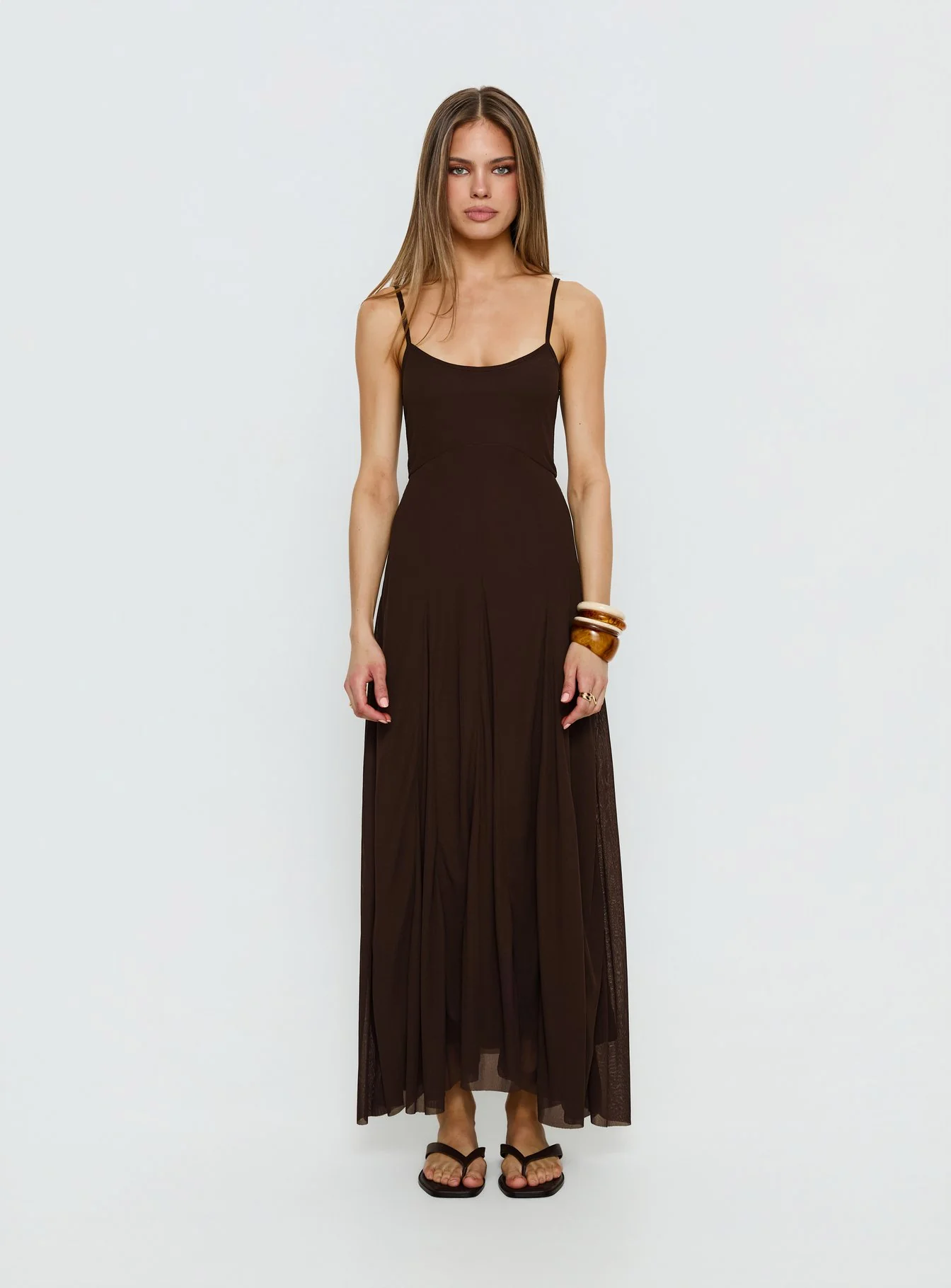 Janeira Pleat Maxi Dress Chocolate