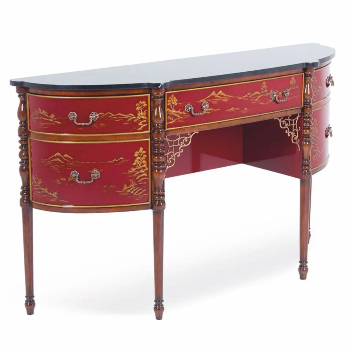 Luxury baroque chest of drawers with marble top red / brown / gold / black 145 cm