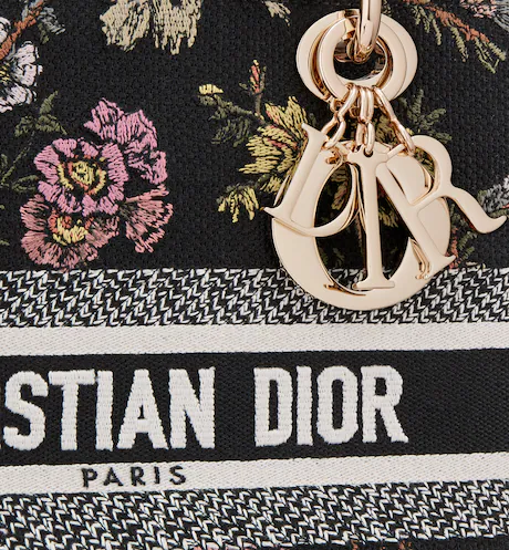 MEDIUM LADY D-LITE BAG Black Multicolor D Jardin Botanique Embroidery - Top Club