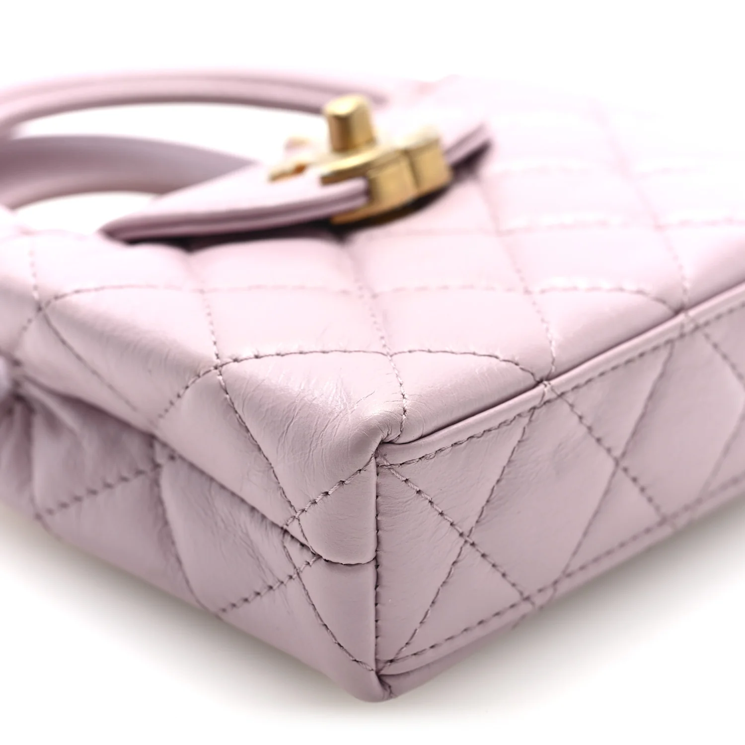 Shiny Aged Calfskin Quilted Mini Nano Kelly Shopper Light Pink - Top Club