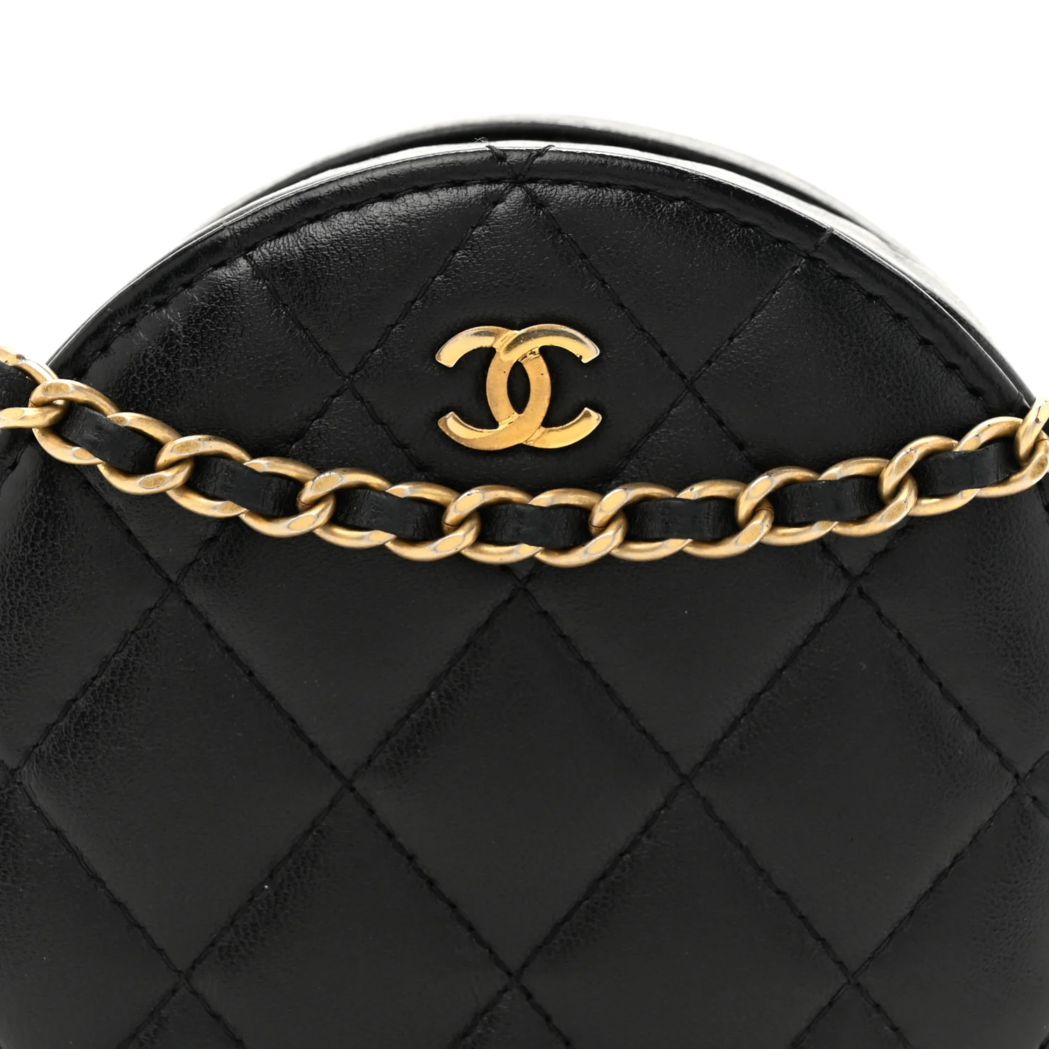 Lambskin Quilted Round Clutch With Chain Black - Top Club