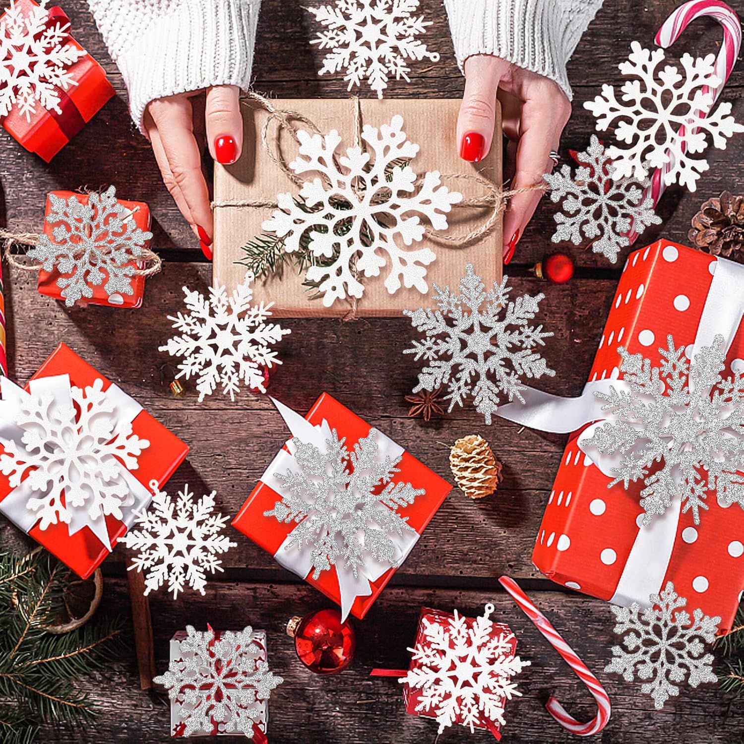 White Silver Christmas Snowflake Ornaments 36Pcs Felt Glitter Hanging Snowflakes Winter Wonderland Frozen Decorations Decor