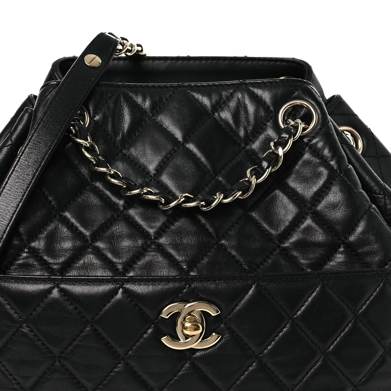 Lambskin Quilted Drawstring Bag Black - Top Club