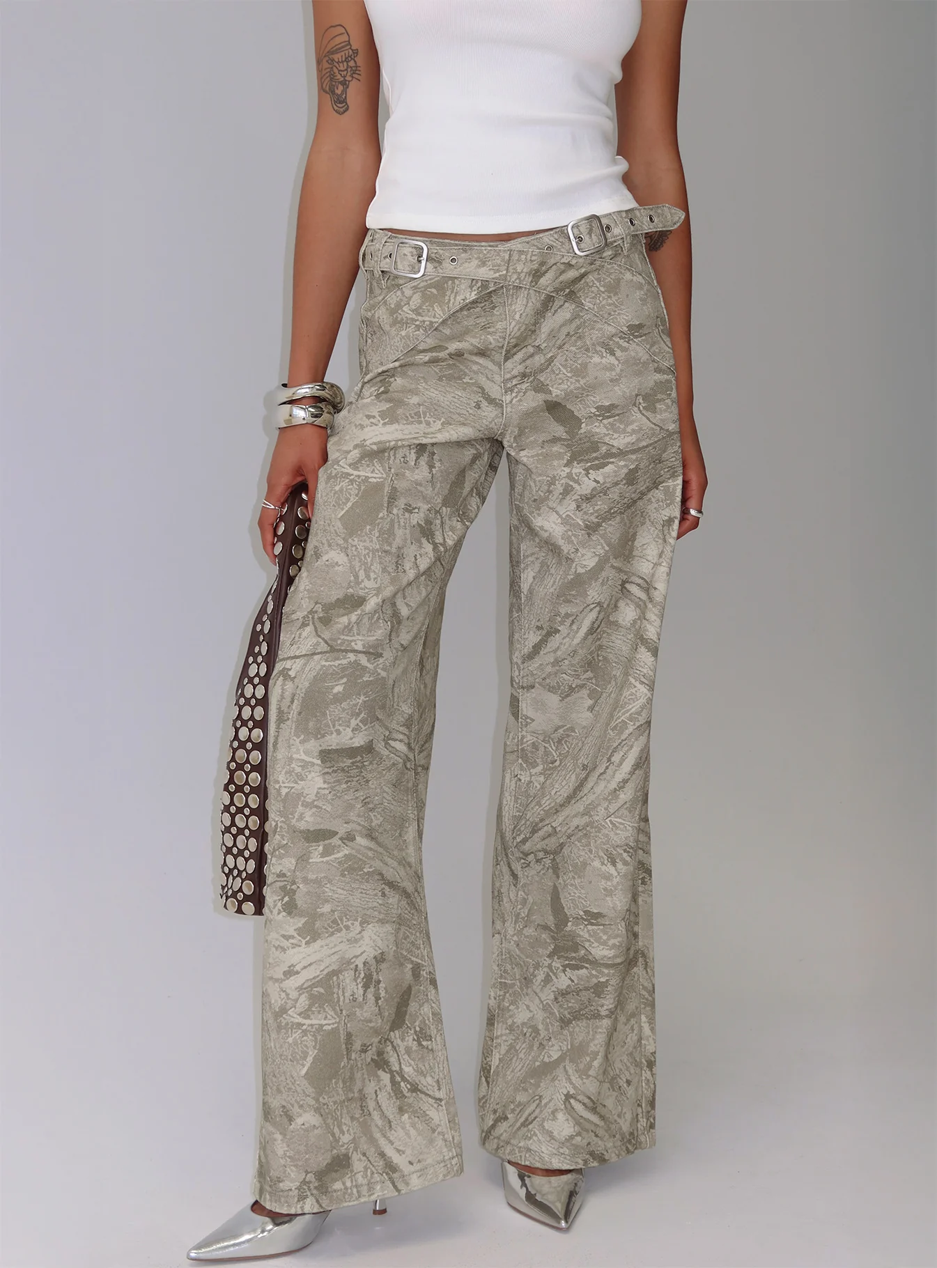 Mckinley Mid Rise Wide Leg Jeans Camouflage