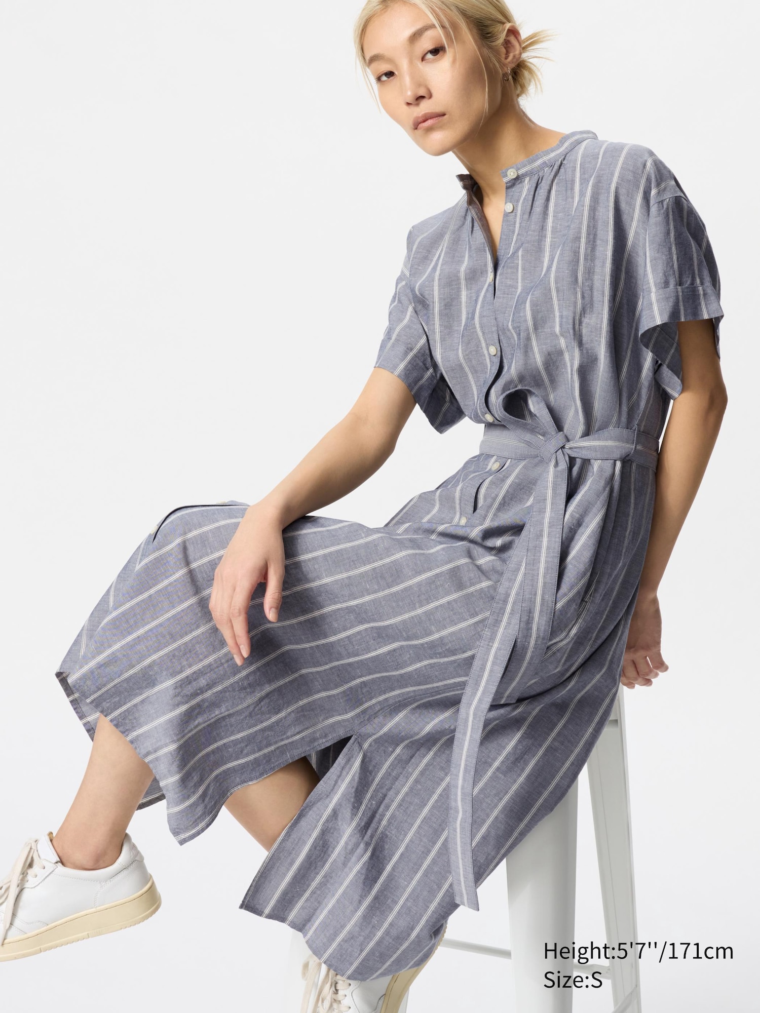 Linen Blend Relaxed Short Sleeve Dress