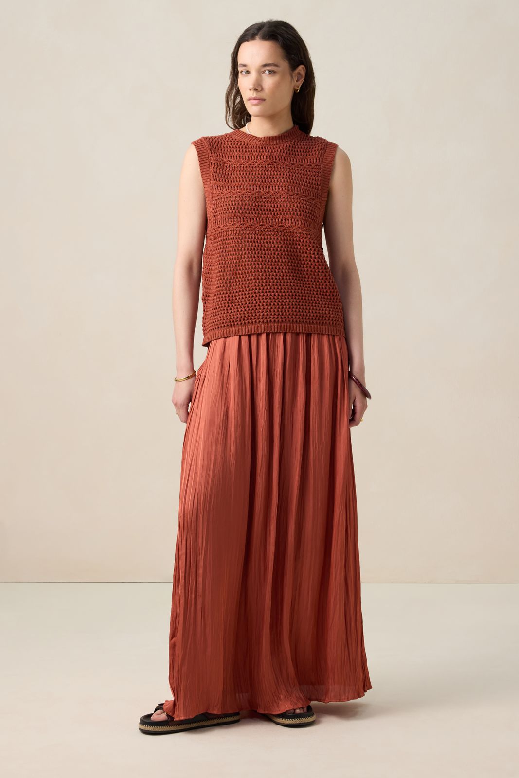 Roodbruine gebreide spencer