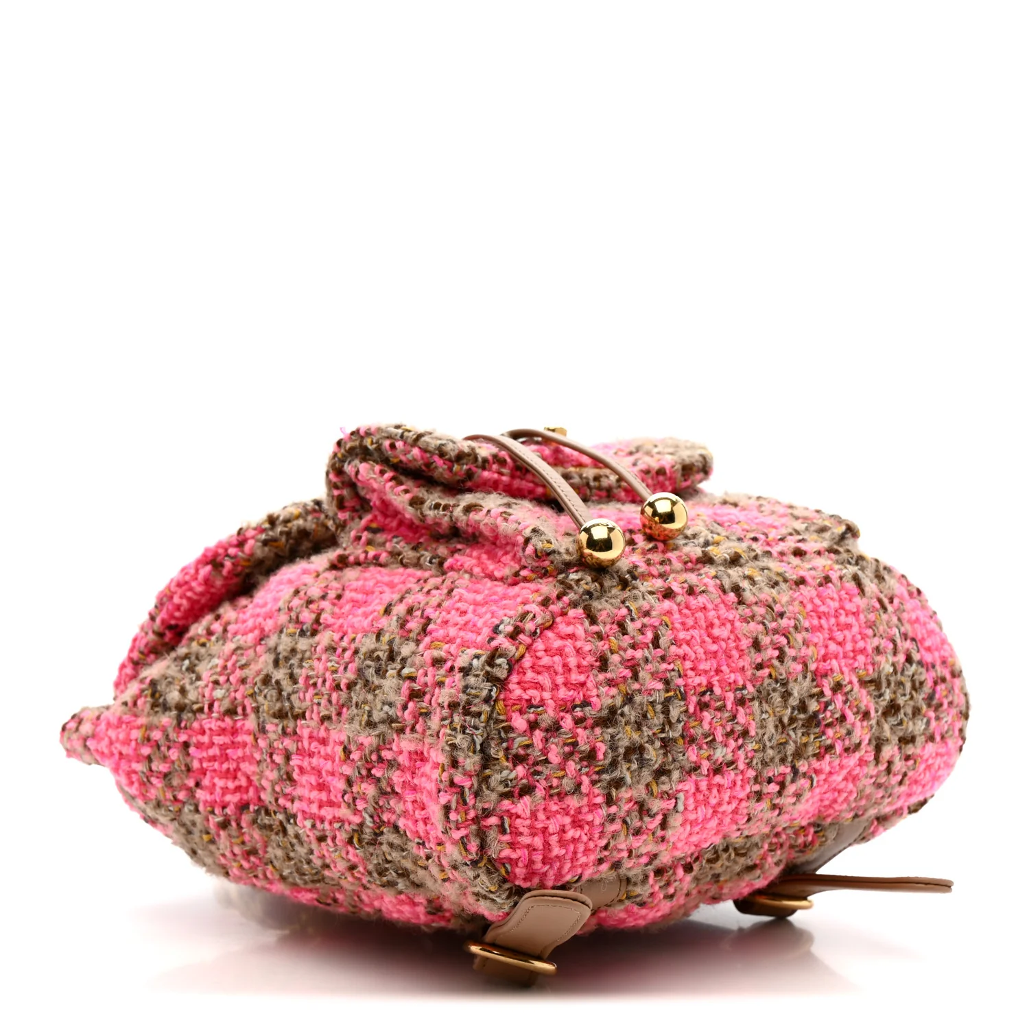 Wool Tweed Elegant Backpack Pink Brown - Top Club