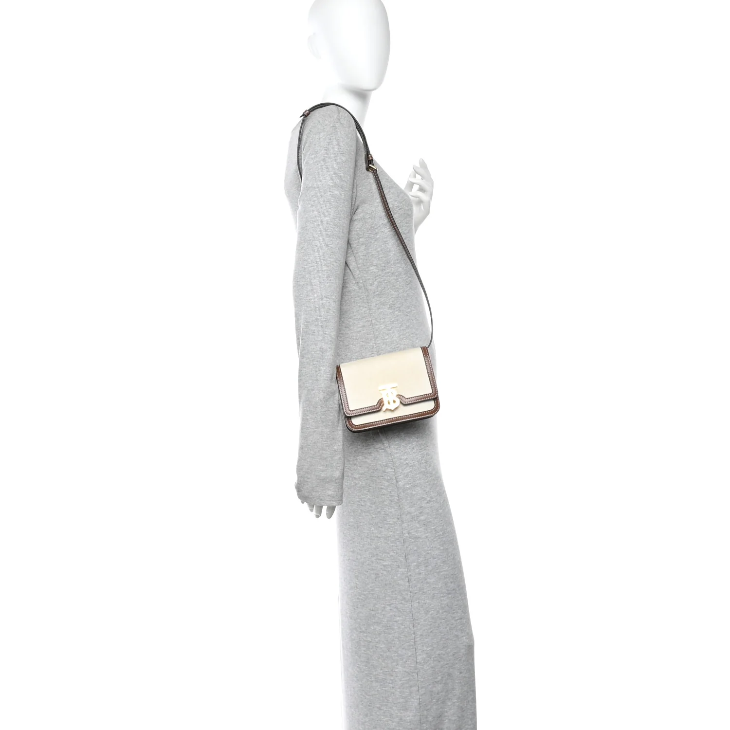 Canvas Calfskin Mini TB Bag Natural Malt Brown