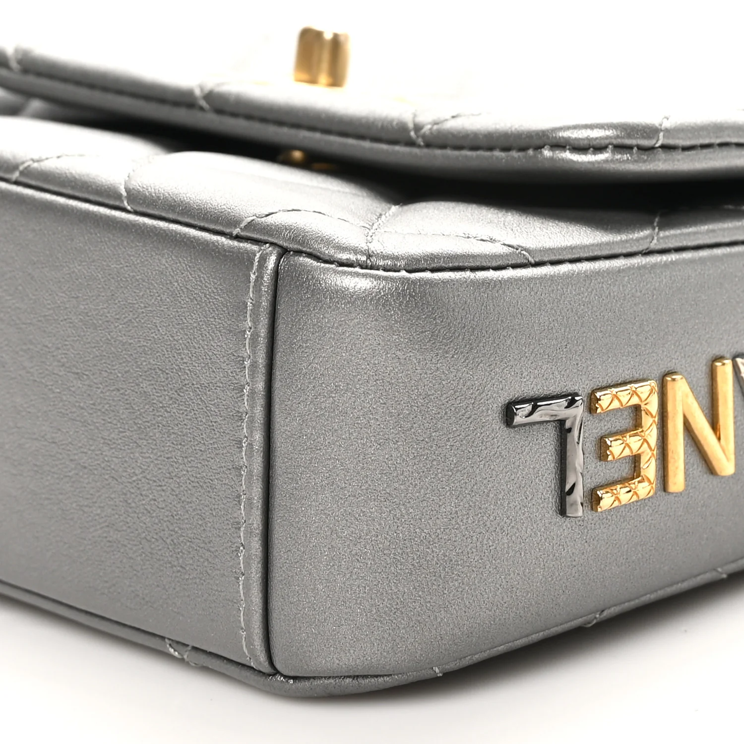 Metallic Lambskin Quilted Mini Side Note Flap Grey - Top Club