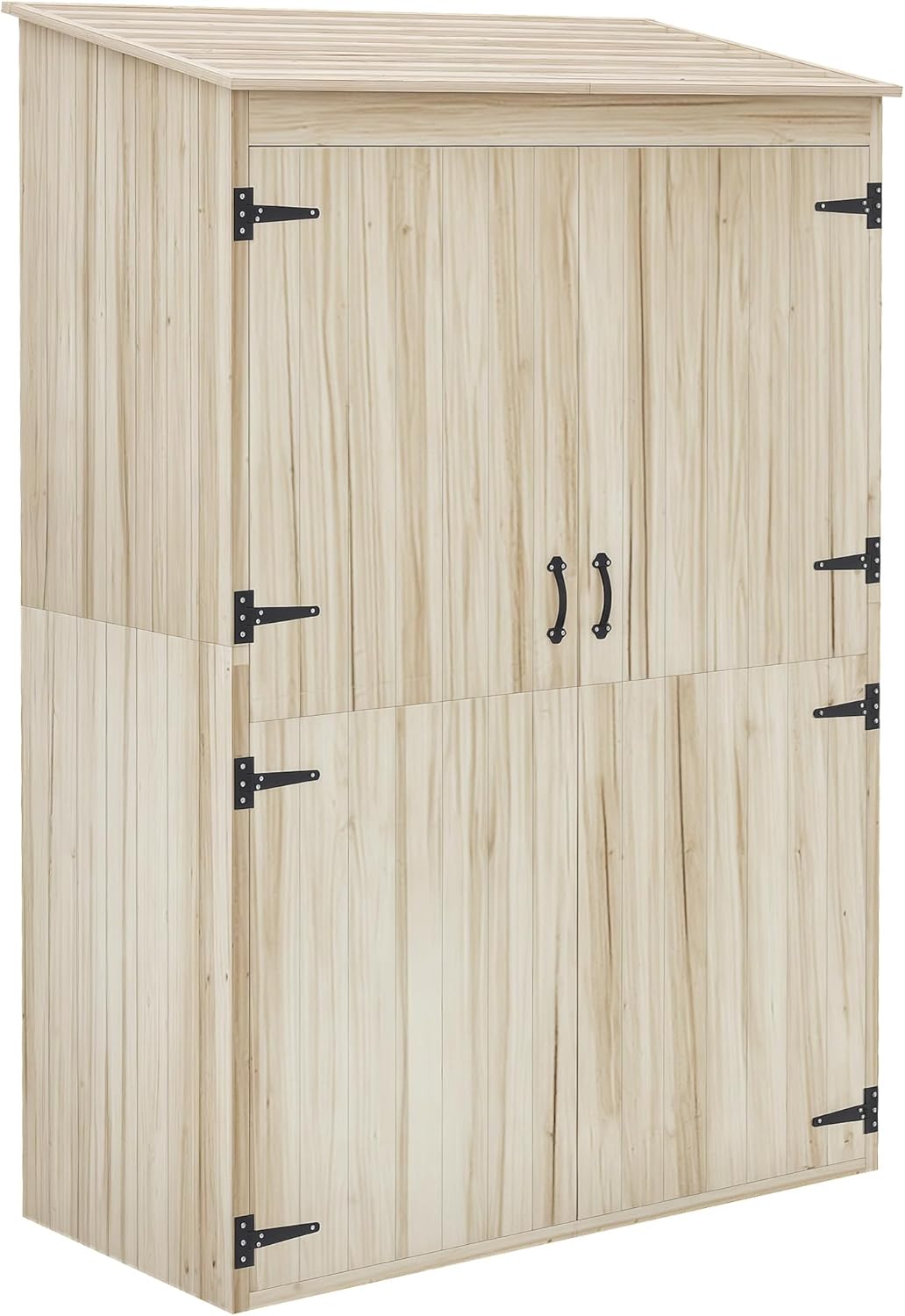 Outsunny Casetta da Giardino in Legno di Abete con 2 Porte, Capanno Per Attrezzi con Tetto Inclinato e Ripiani, 120x57x183cm, Naturale