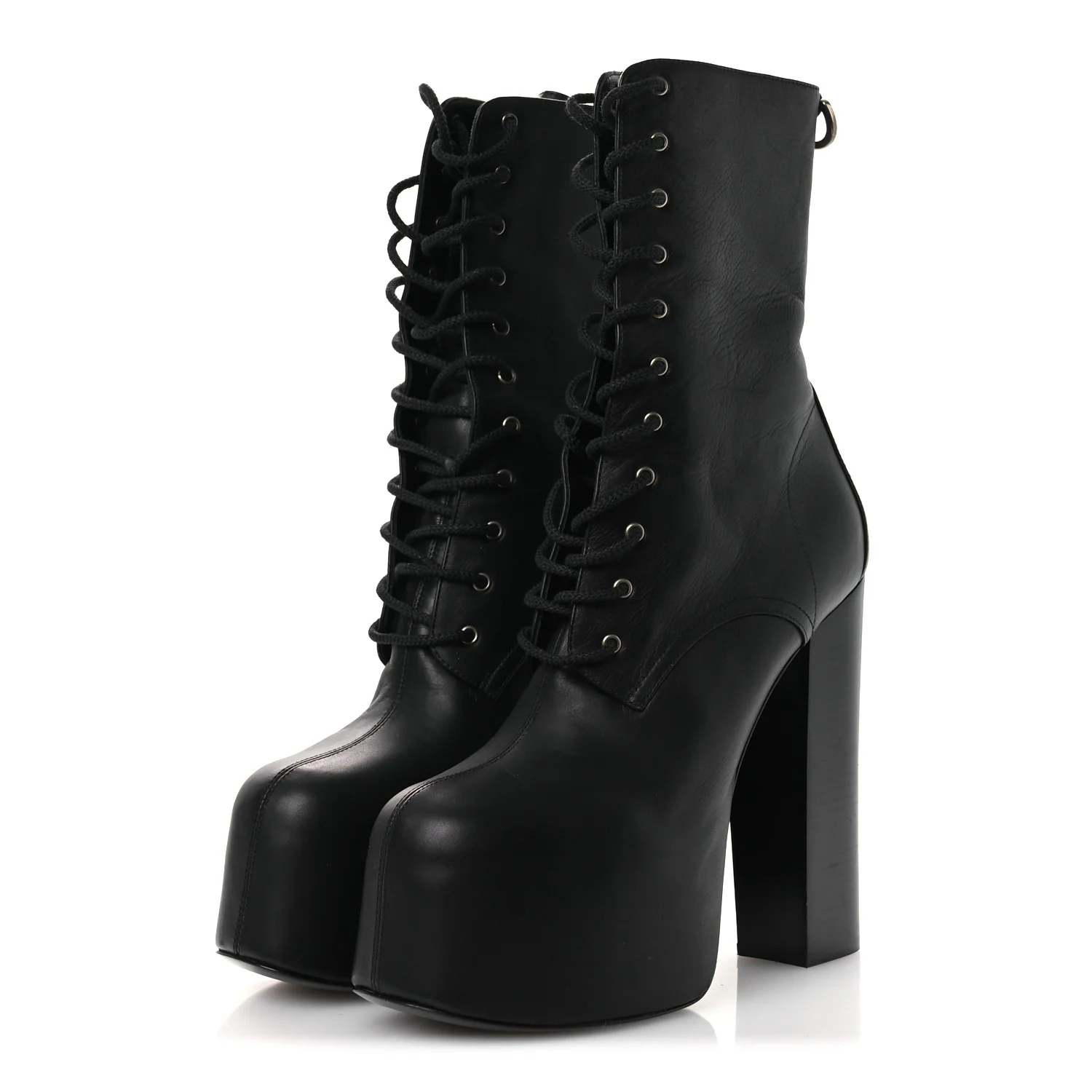 Calfskin Mina Lace Up Platform Boots 40 Black - Top Club