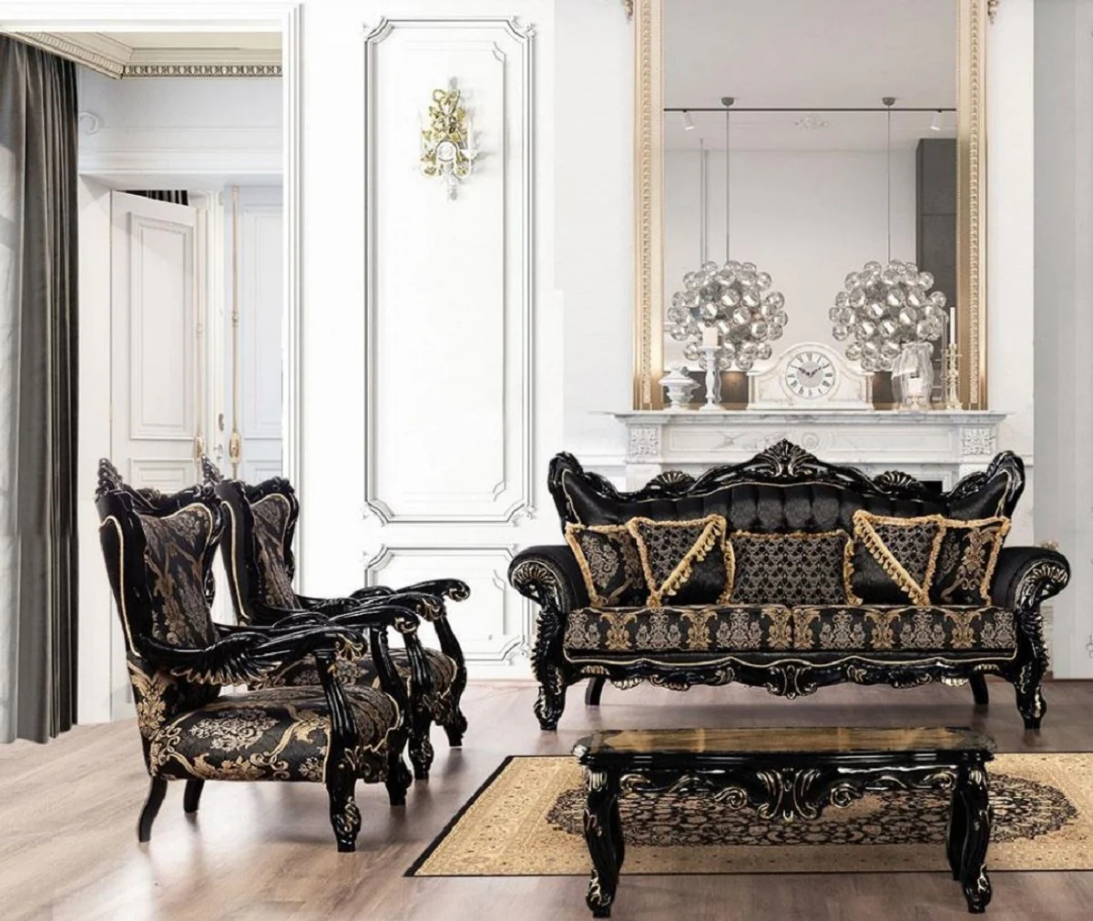 Luxury Baroque Coffee Table Black / Gold - Solid Wood Living Room Table in Baroque Style - Baroque Living Room Furniture - Noble & Magnificent
