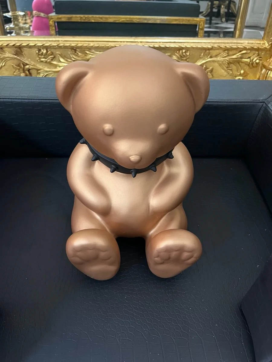 Decorative figure teddy bear gold 31 cm – sculpture with black collar **EB**