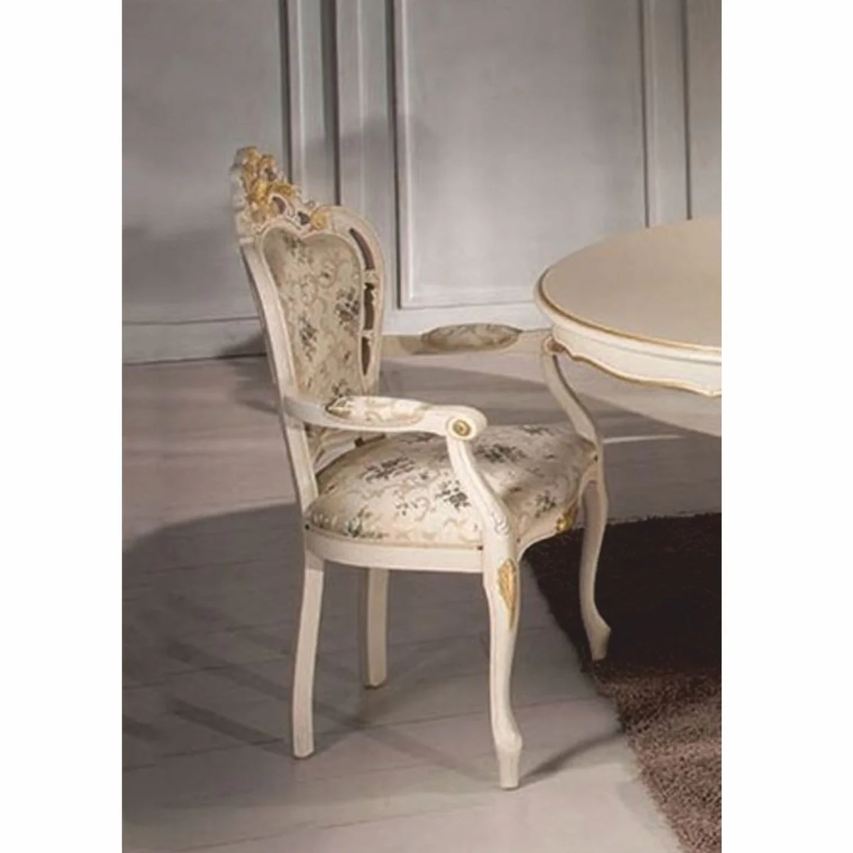 Luxury Baroque Dining Chair with Armrests Colorful / Ivory / Gold - Made in Italy