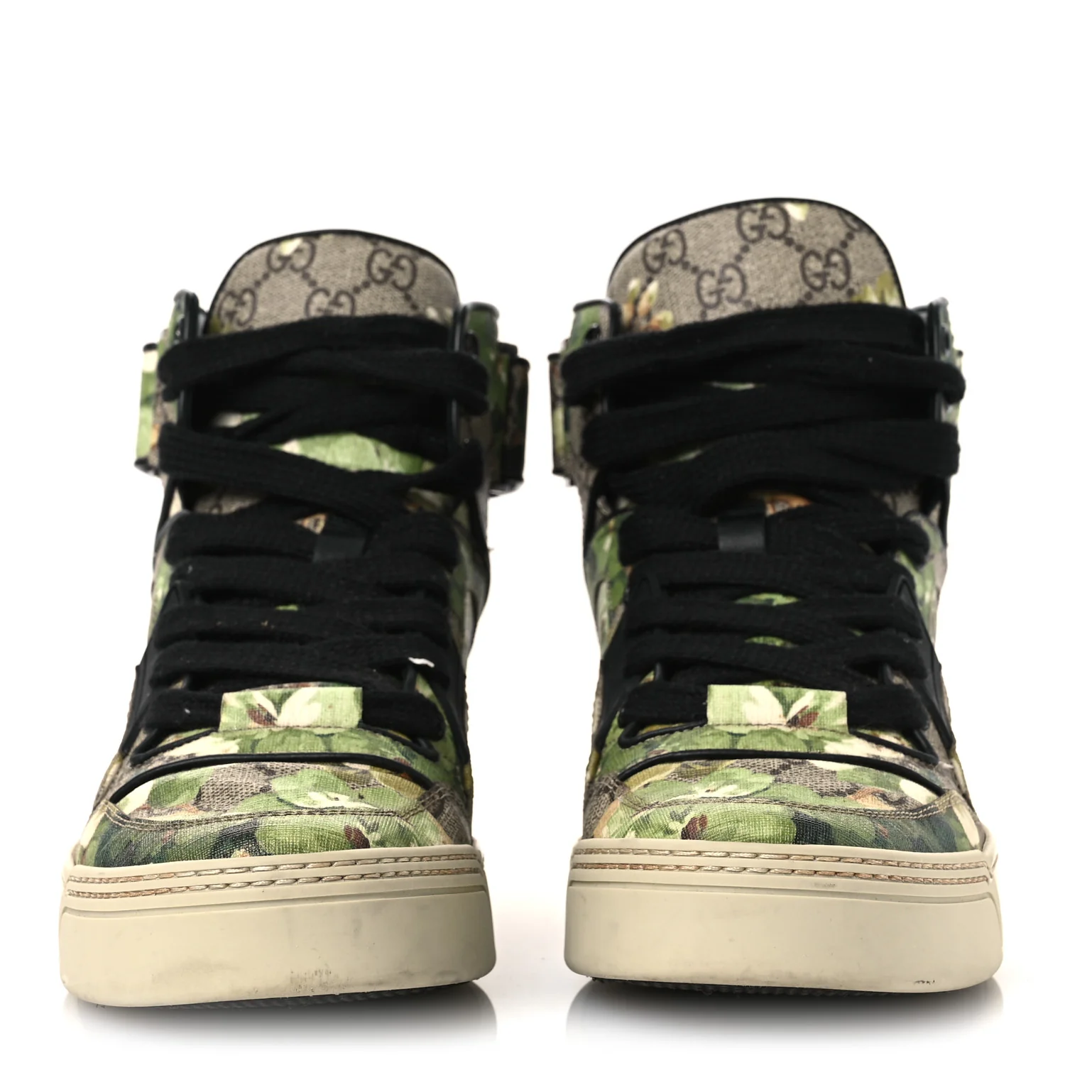 GG Monogram Blooms Web High Top Sneakers 8 Beige Green - Top Club