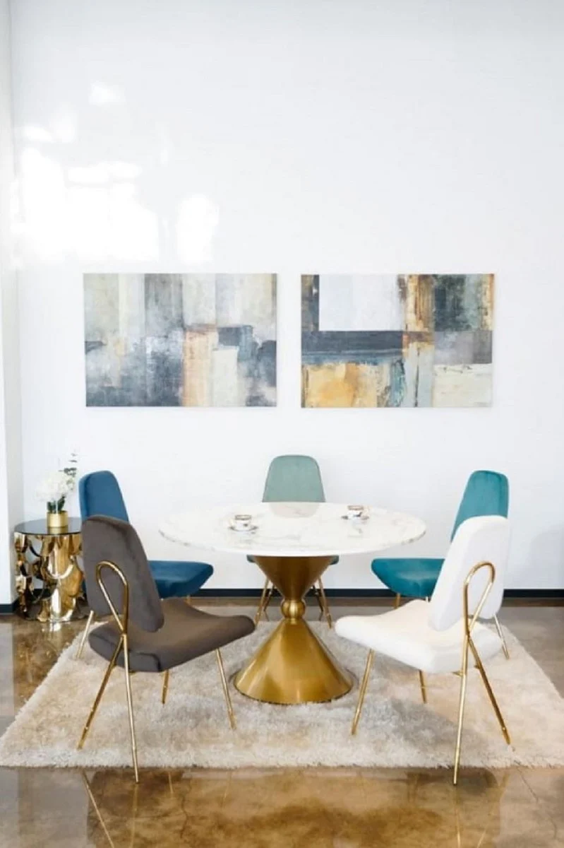 Luxury dining table white / gold Ø 100 x H. 75 cm - Round dining room table with artificial marble table top - Dining room furniture - Luxury furniture - Luxury furnishings - Dining room furnishings