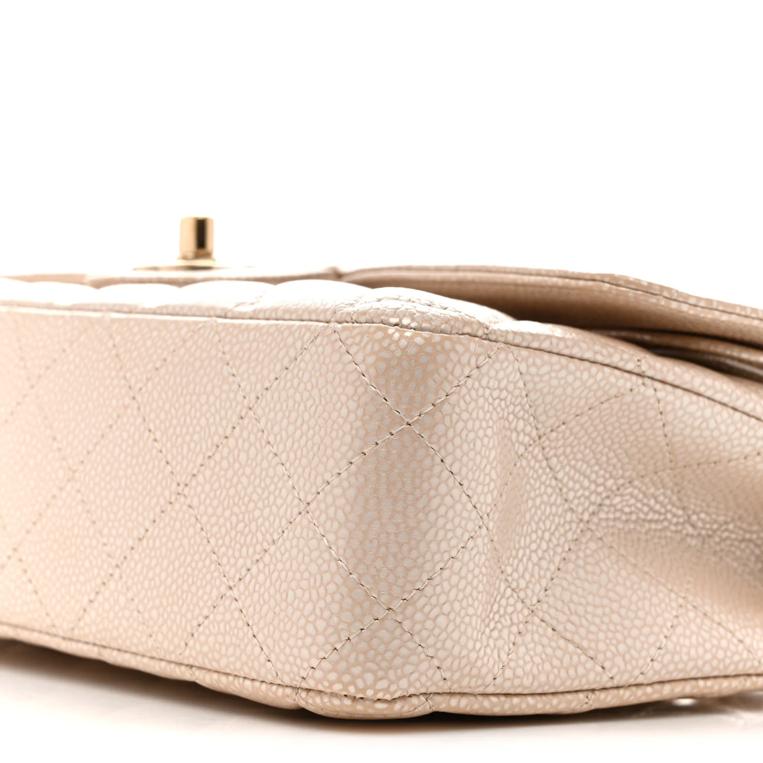 Pearly Caviar Quilted Medium Double Flap Light Beige - Top Club