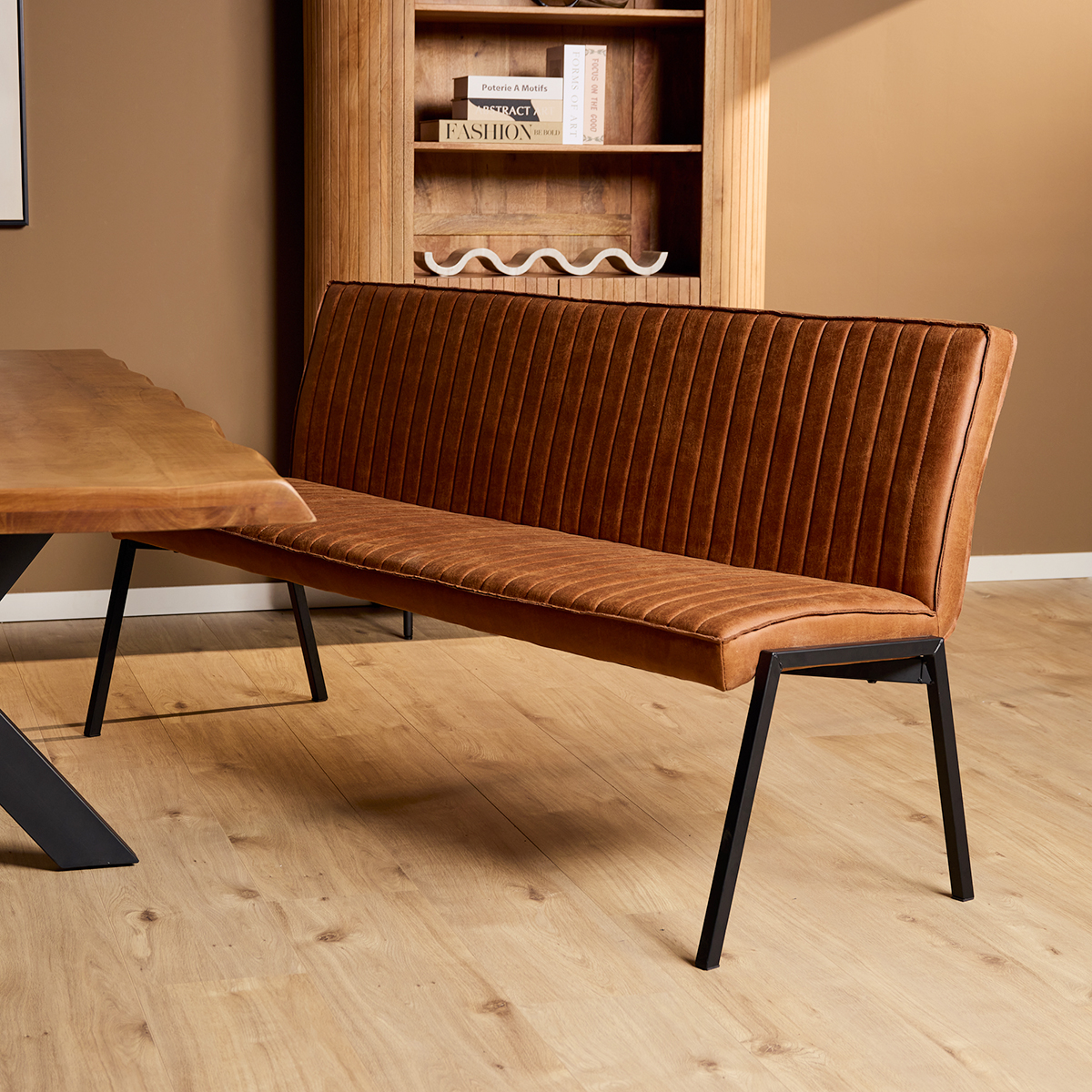 Eetkamerbank Stripes Cognac 185 cm
