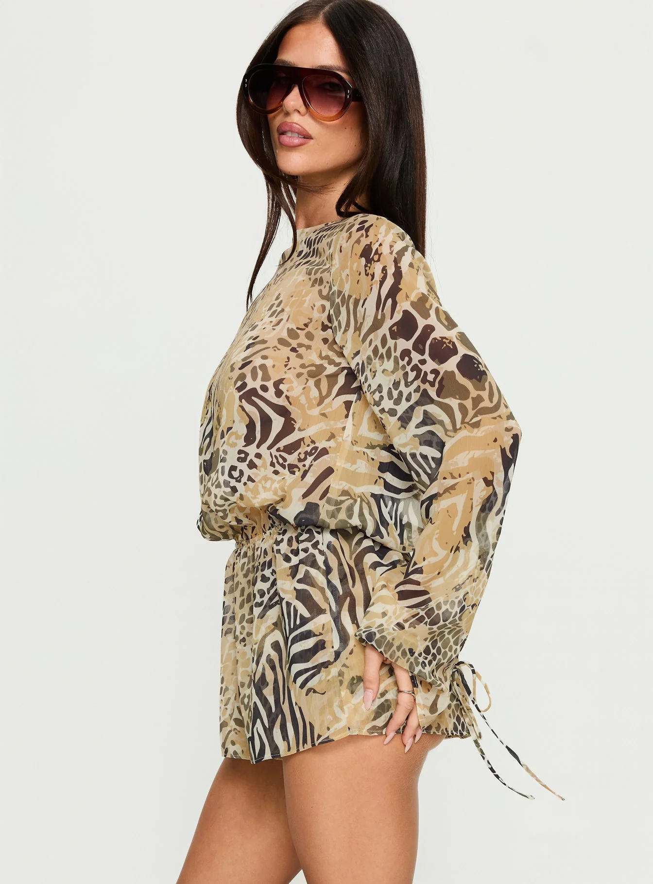 Get Closer Backless Romper Faded Leopard