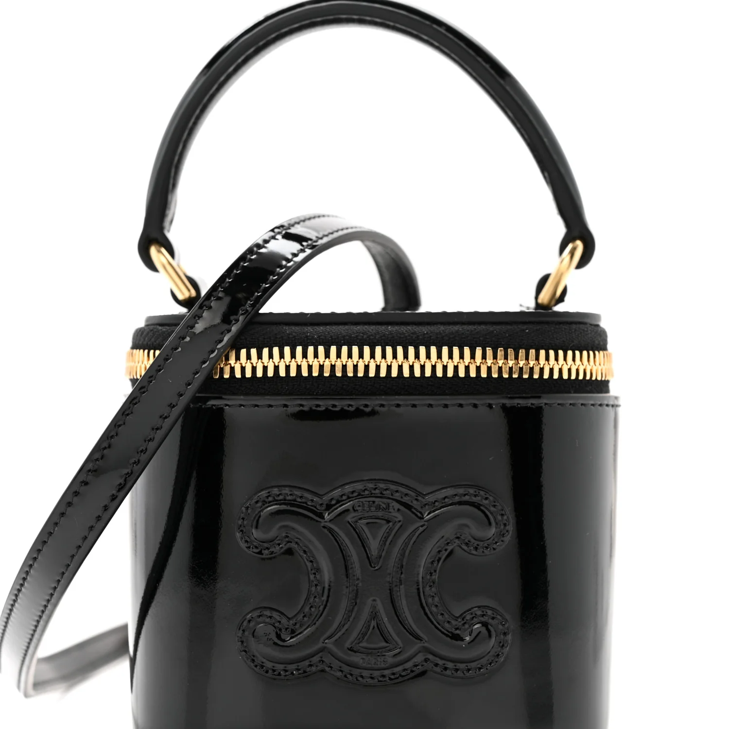 Patent Calfskin Triomphe Mini Vanity Case Black - Top Club