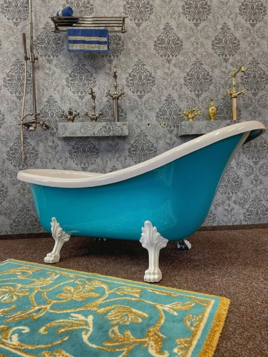 Luxury Art Nouveau bathtub turquoise / white 174 x 83 x H. 81 cm - Freestanding retro bathtub with lion feet - Retro bathroom furniture