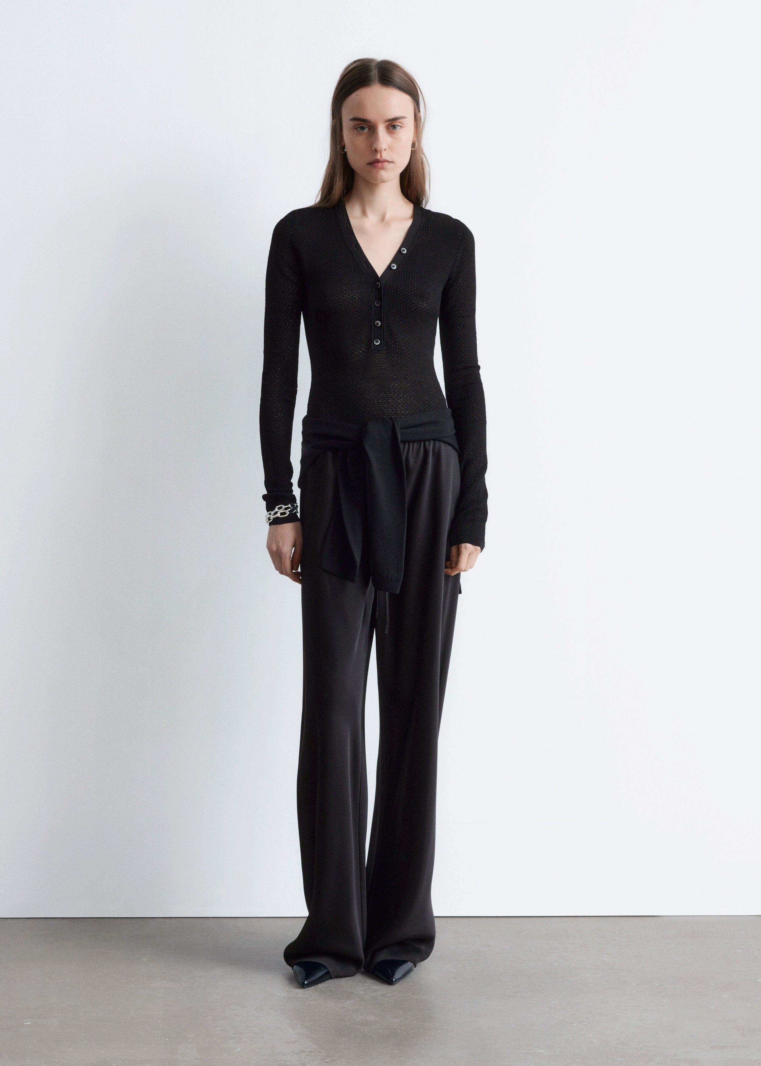 & Other Stories LONG-SLEEVE POINTELLE-KNIT BODYSUIT