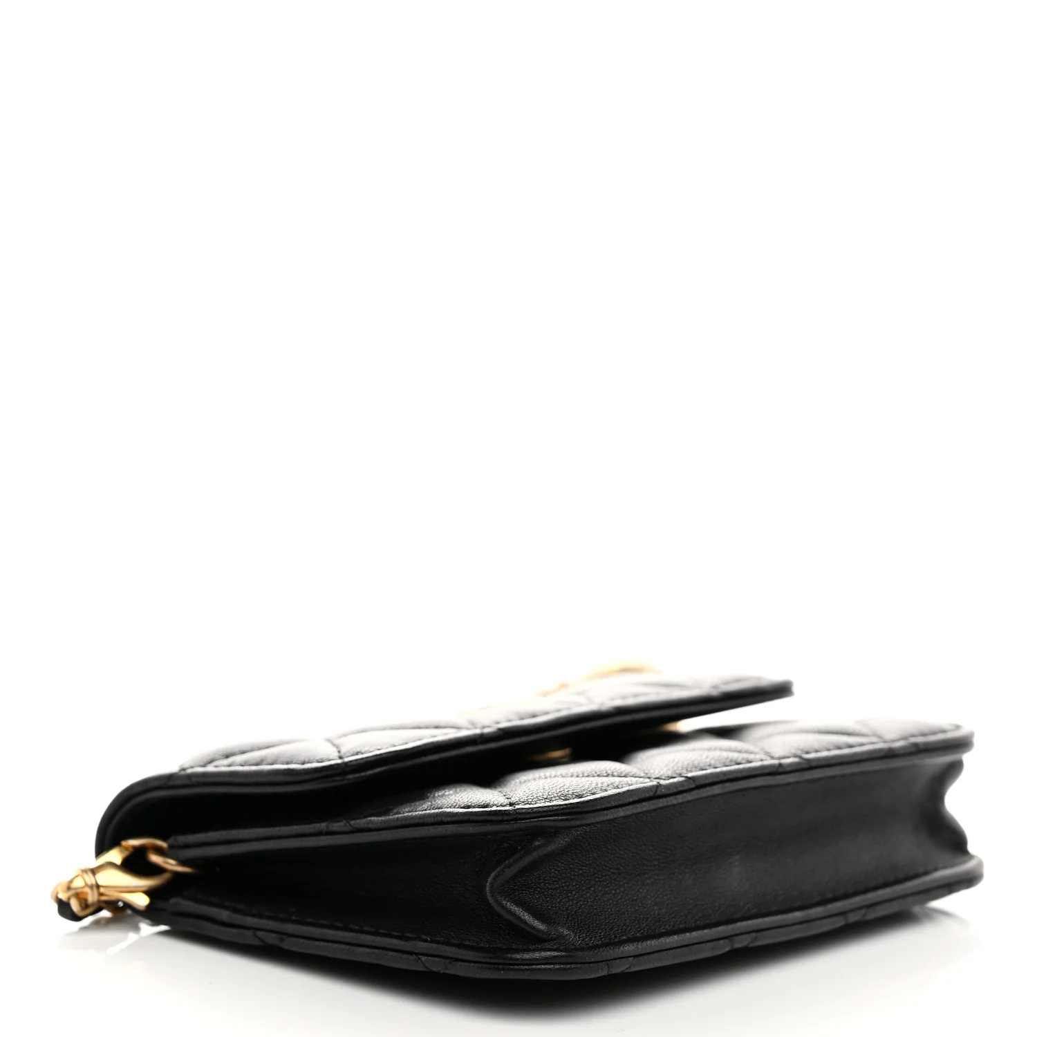 Lambskin Quilted Pearl Crush Clutch With Chain Black - Top Club