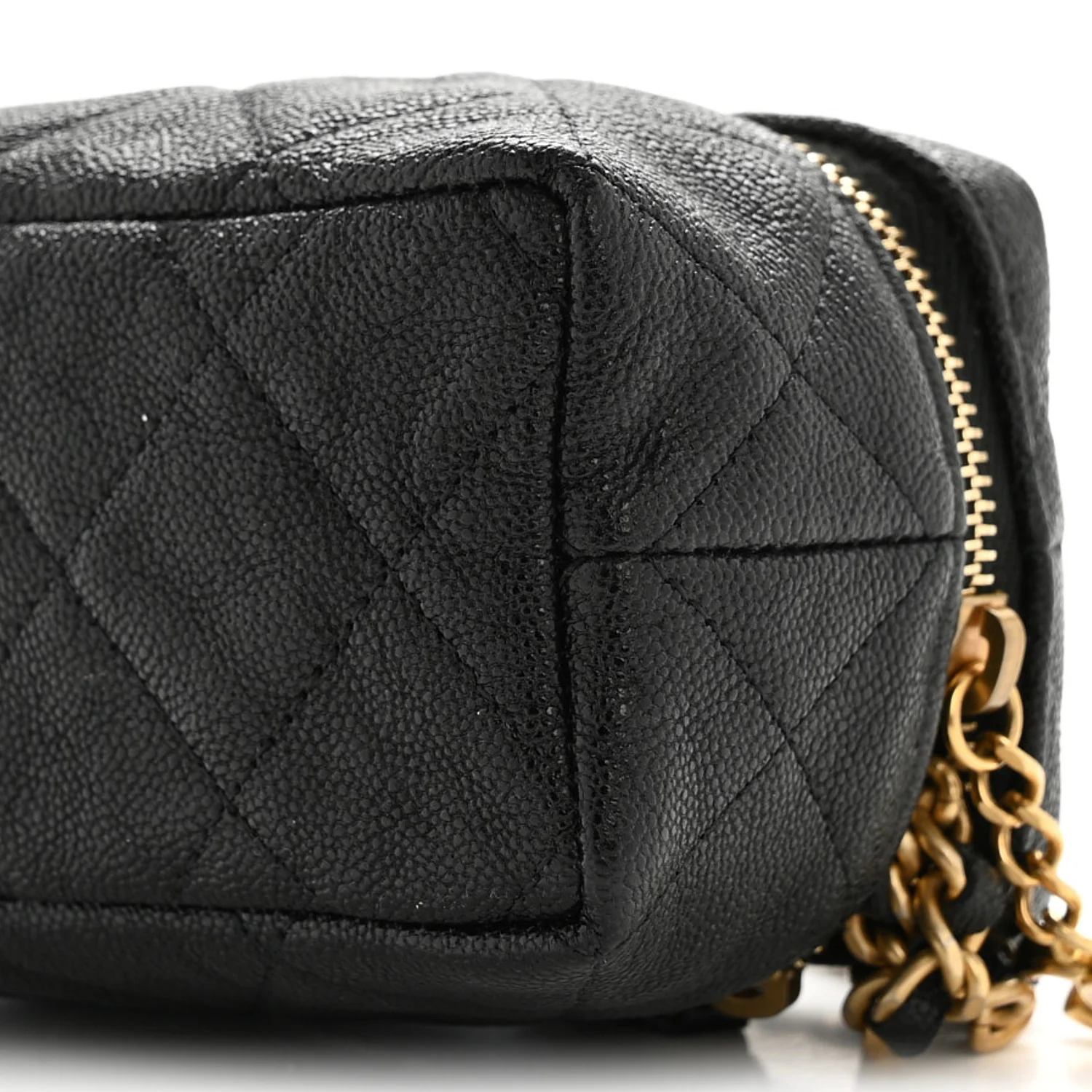 Caviar Quilted Mini Top Handle Vanity With Chain Black - Top Club