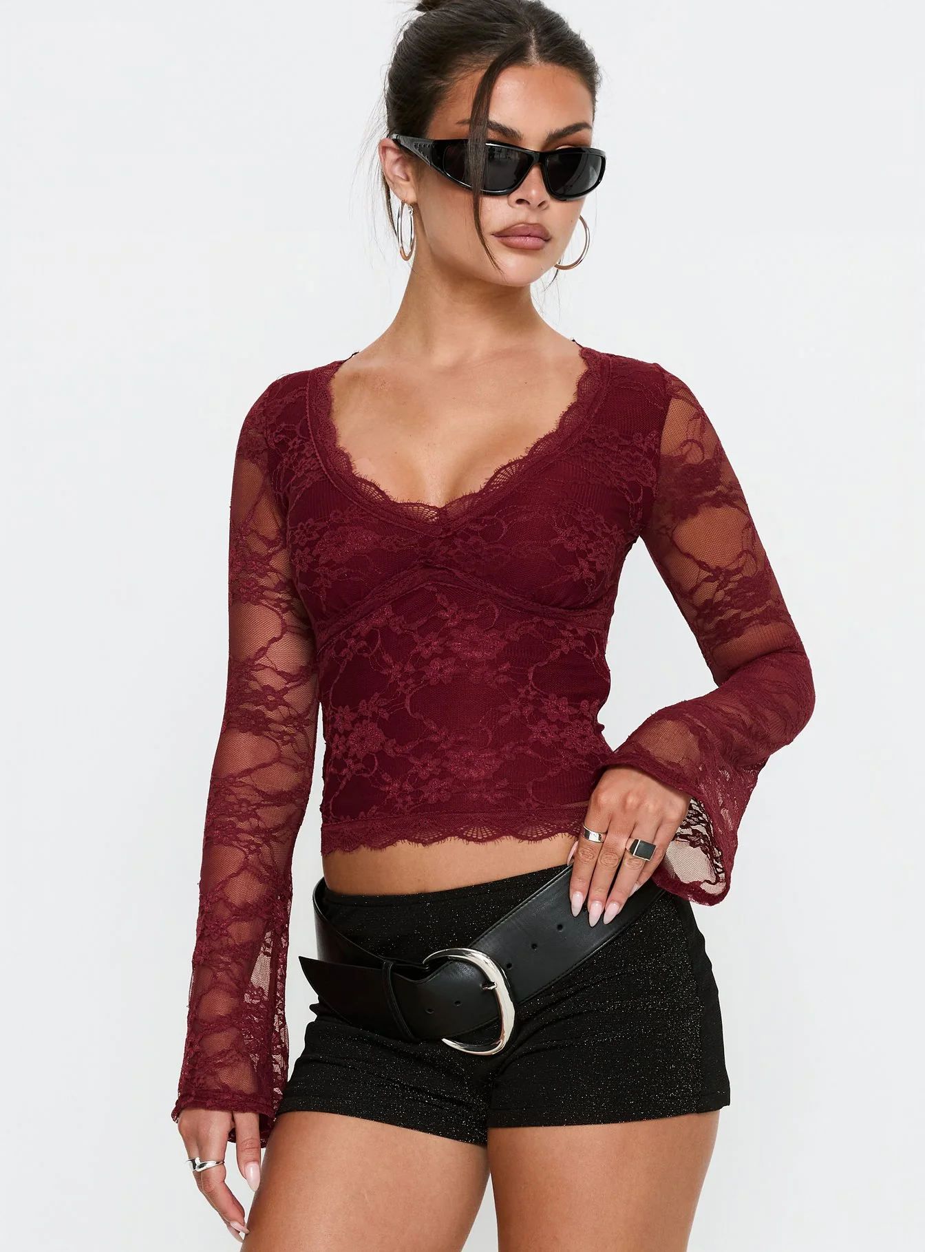 Pitter Long Sleeve Top Burgundy