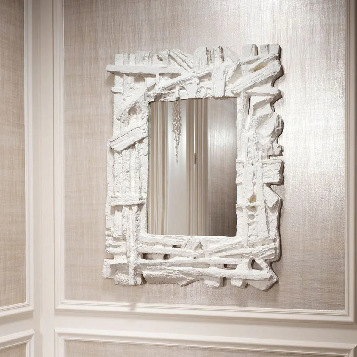 Luxury Mirror Matt White 121 cm - Rectangular Wall Mirror - Luxury Furniture