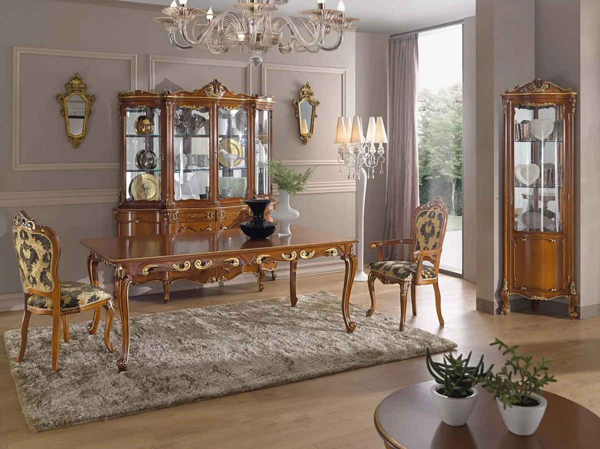 Luxury Baroque Dining Table Brown / Gold - Extendable Solid Wood Dining Room Table - Baroque Dining Room Furniture - Luxury Quality - Made in Italy