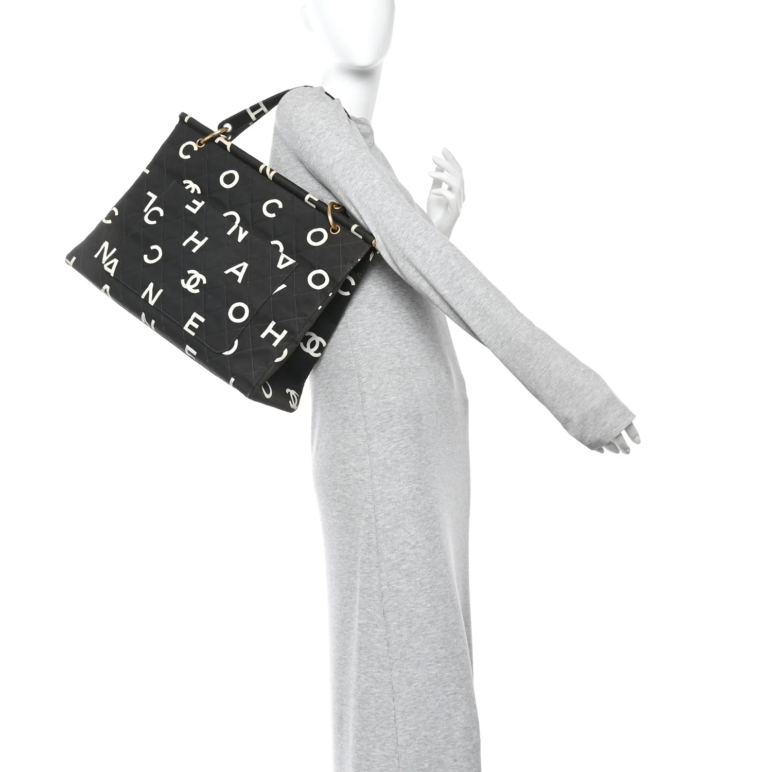 Canvas Printed Quilted Logo Tote Black White