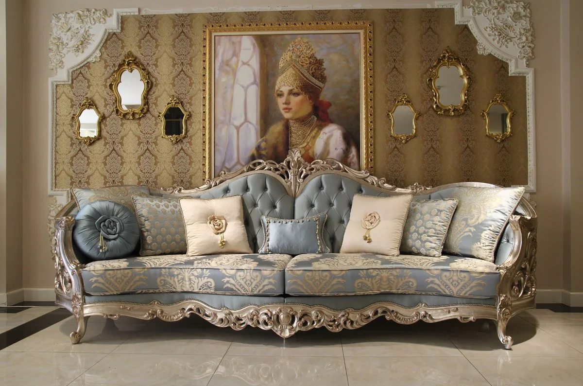 Luxury baroque living room set - 2 sofas & 2 armchairs & 1 coffee table & 2 side tables - living room furniture in baroque style - noble and magnificent