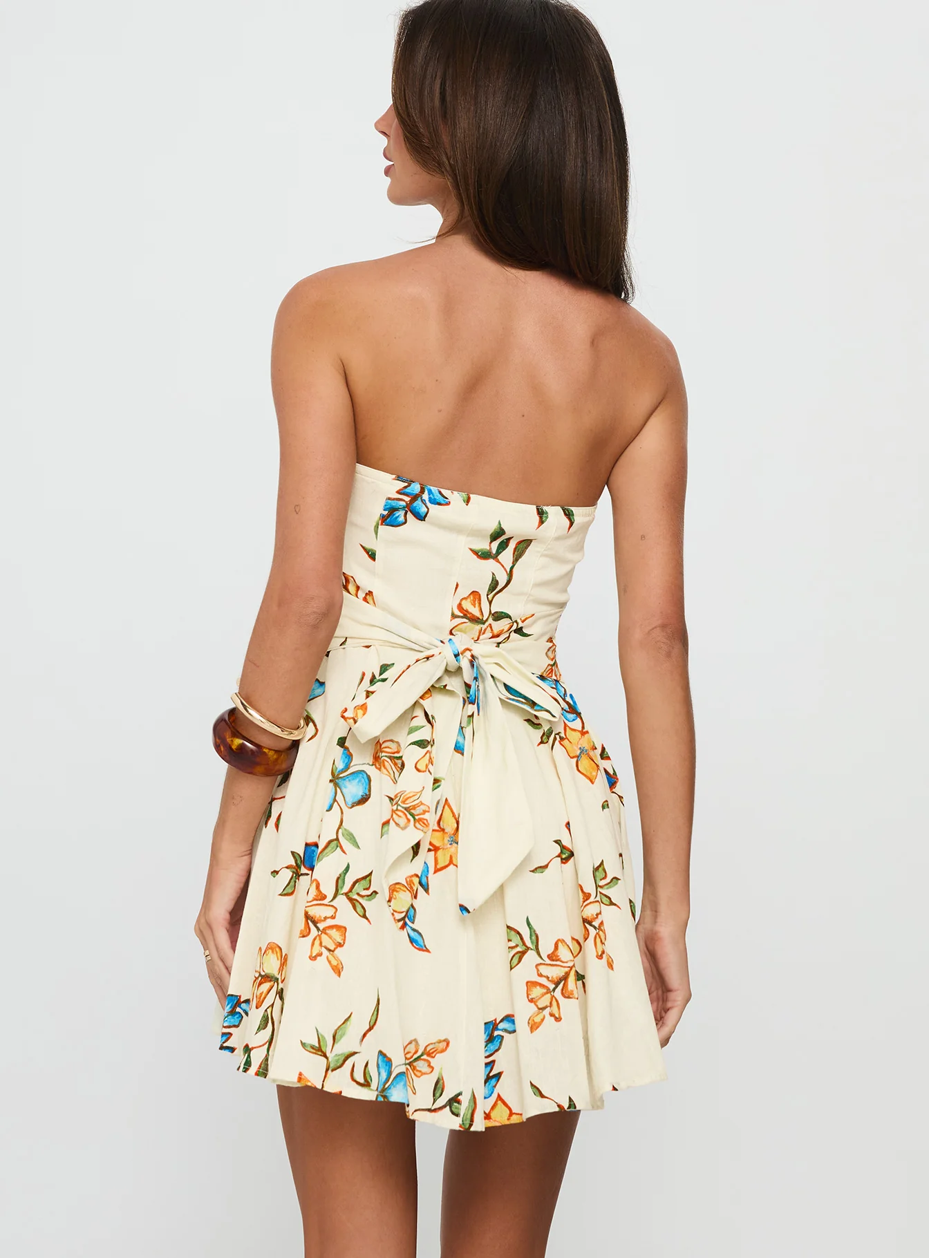 Doe Eyed Tie Back Strapless Mini Dress Multi